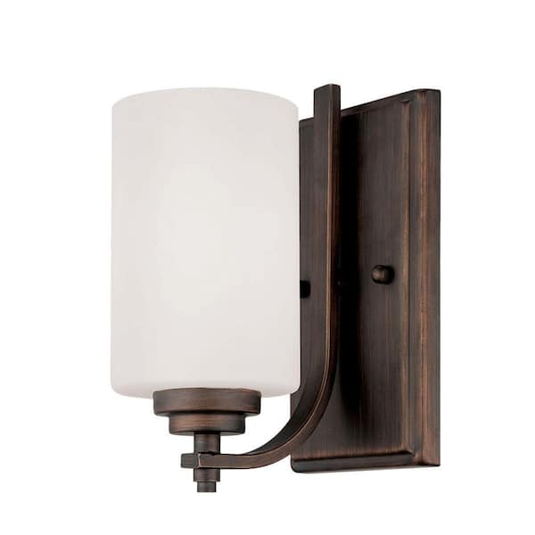 Millennium Lighting Rubbed Bronze Wall Sconce with Etched White Glass