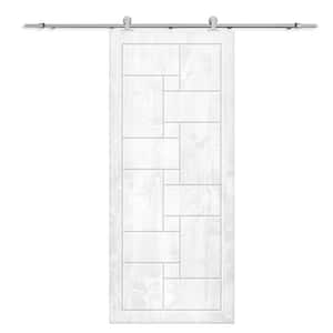 36 in. x 96 in. White Stained Pine Wood Modern Interior Sliding Barn Door with Hardware Kit