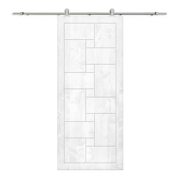 36 in. x 96 in. White Stained Pine Wood Modern Interior Sliding Barn Door with Hardware Kit
