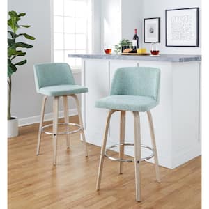 Toriano 29.5 in. Light Green Fabric, Whitewash Wood and Chrome Metal Fixed-Height Bar Stool (Set of 2)