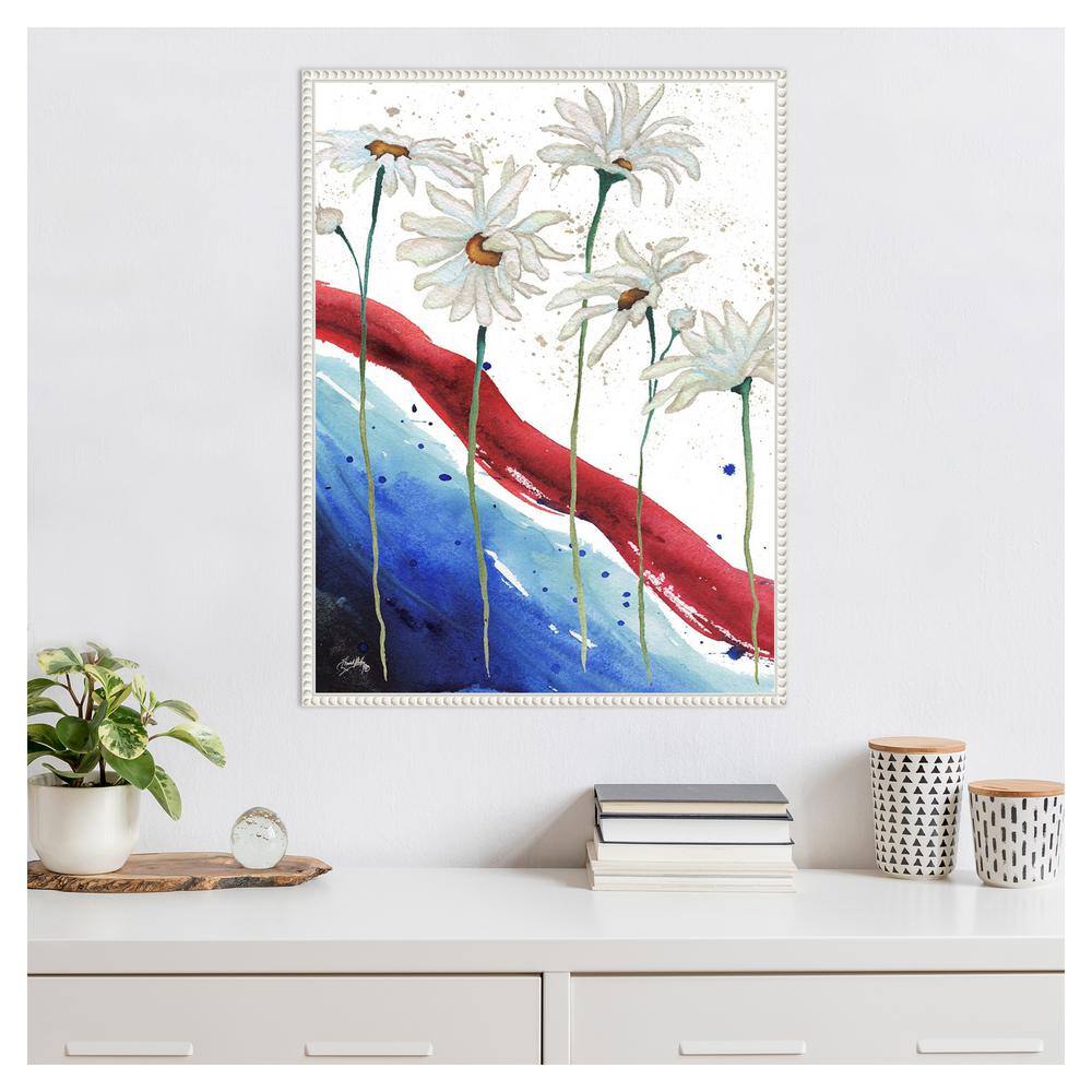 Patriotic Floral Anemones Canvas Wall Art in White Frame