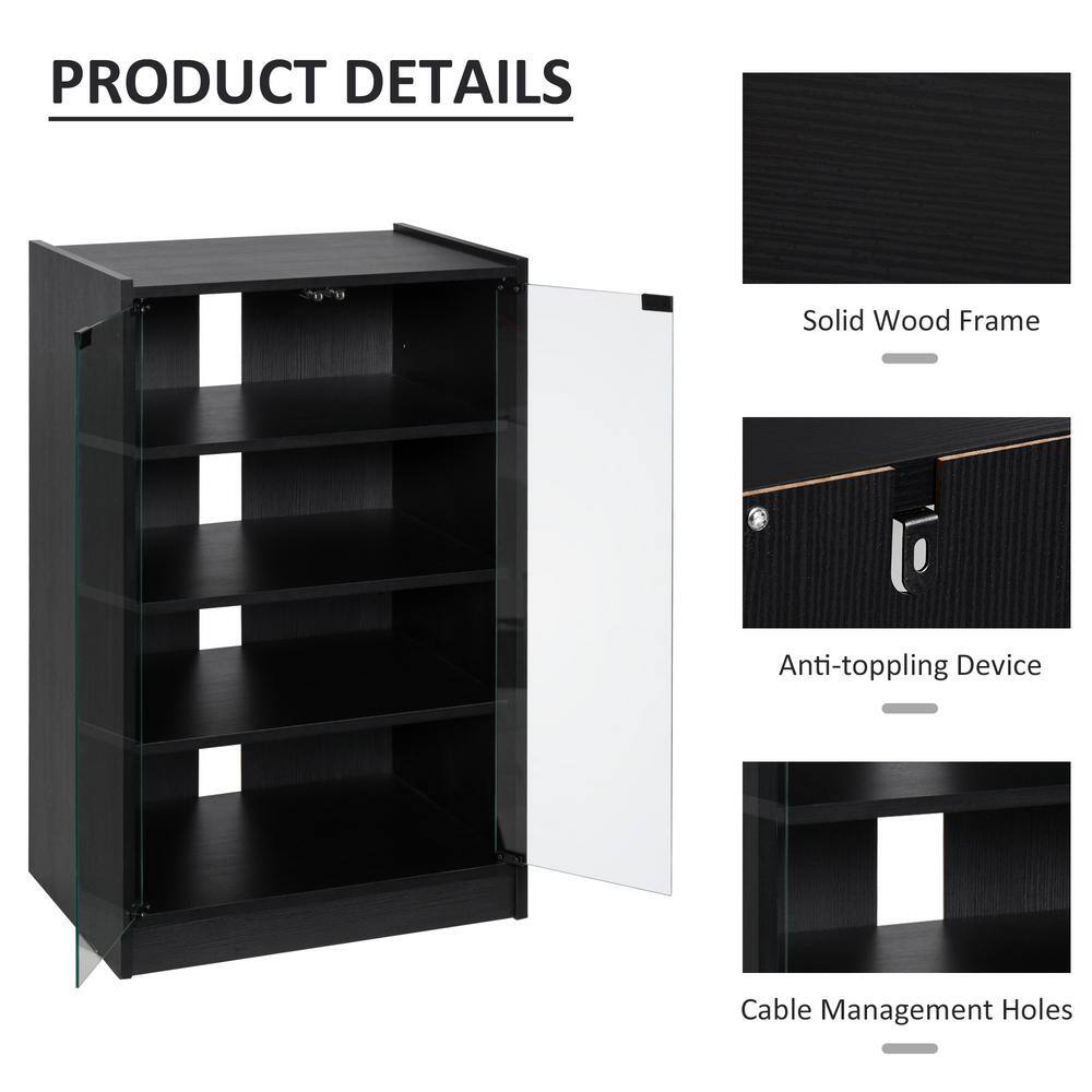 Black 5-Tier Media Console with Tempered Glass Doors
