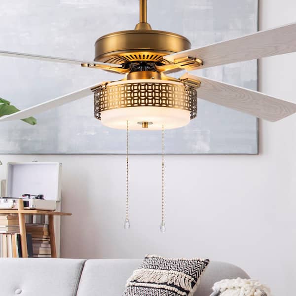 Isabella 52 in. LED Indoor Brass and White Ceiling Fan with Light