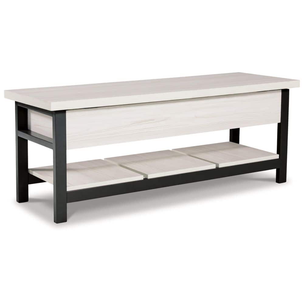 Casual Contrast 48" Black & White Storage Bench with Plank Shelf