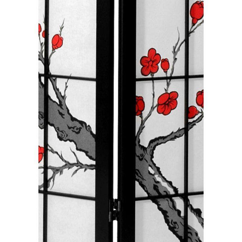 6 Ft Black Shoji Screen with Cherry Blossom Print