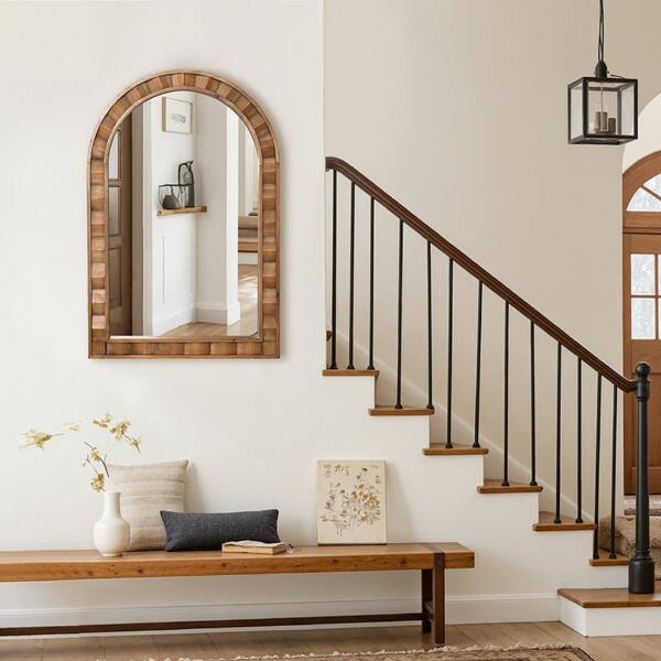 LuxenHome Natural Wood Frame Arch Rectangle Wall Mirror, 18.5 in
