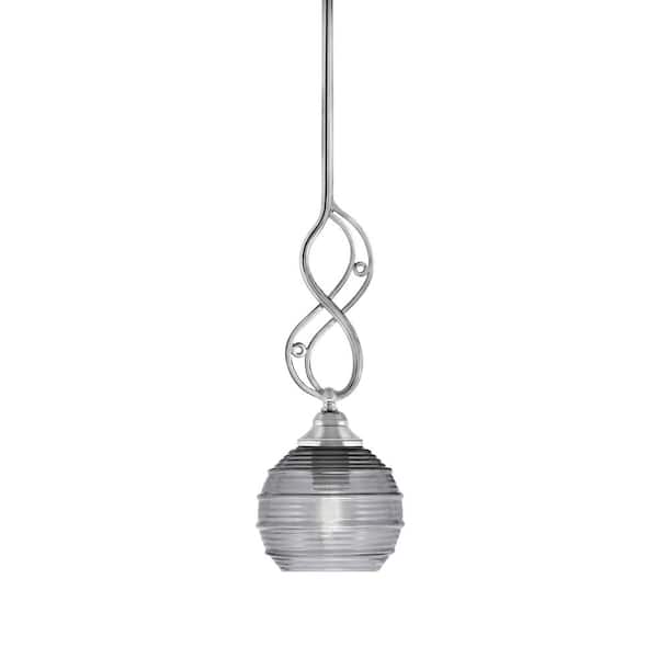 Unbranded Revell 100-Watt 1-Light Chrome Stem Mini Pendant Light with Smoke Ribbed Glass Shade and Light Bulb Not Included