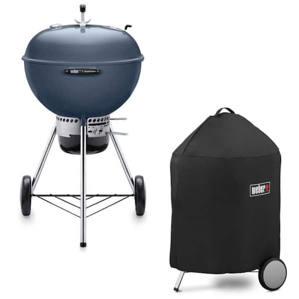 Master-Touch 22 in. Charcoal Grill in Slate Blue with Built-In Thermometer with Grill Cover