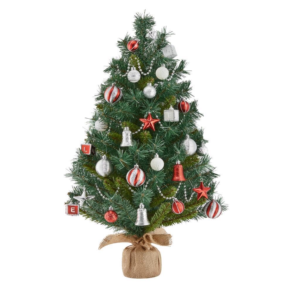 Home Accents Holiday 32 in. PVC Burlap Tree with Ornament Kit (34 ...