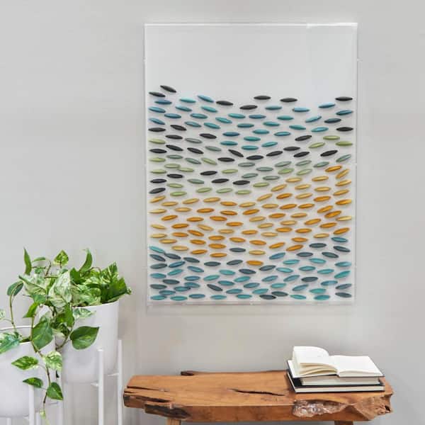 Litton Lane 30 in. x 40 in. Blue 3D Waves Geometric Shadow Box with Clear Frame