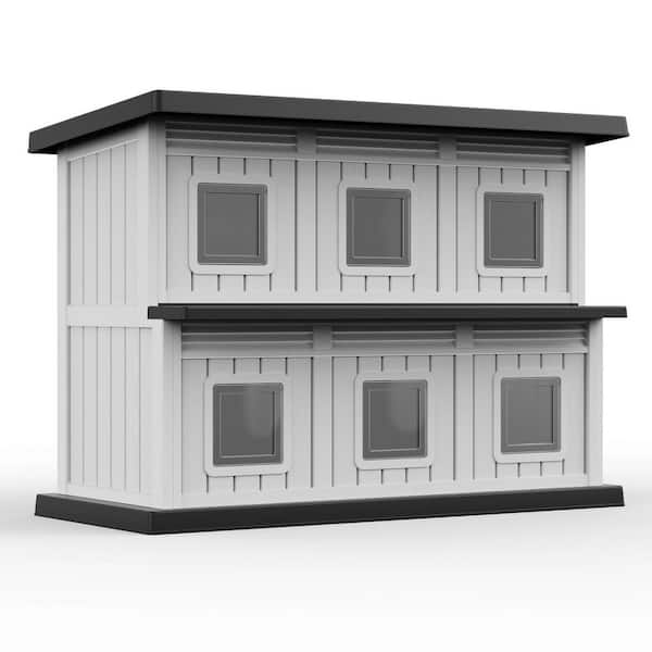 WTVWTV Plastic Outdoor Cat House, Waterproof 2-Story Outdoor