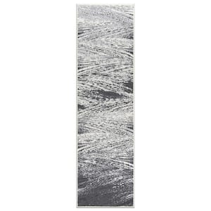 Contemporary Distressed Abstract Gray 2 ft. x 7 ft. Area Rug