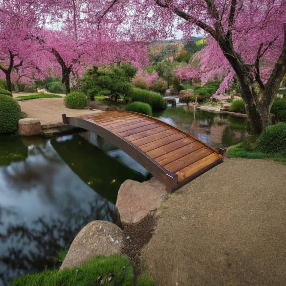 8 ft Natural Wood Japanese Zen Garden Bridge