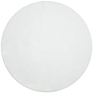 Opal Crest Modern Glam Faux Fur Solid Shag White 2 ft. 11 in. Round Area Rug