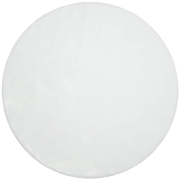 Well Woven Opal Crest Modern Glam Faux Fur Solid Shag White 2 ft. 11 in. Round Area Rug