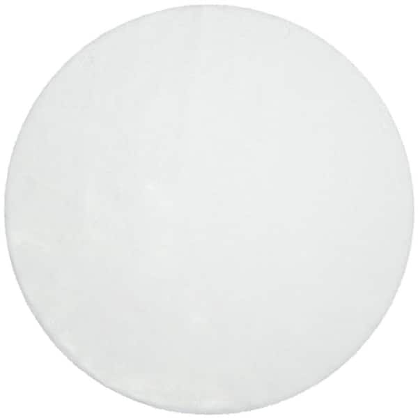 Opal Crest Modern Glam Faux Fur Solid Shag White 2 ft. 11 in. Round Area Rug