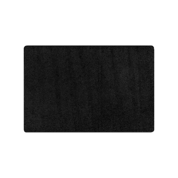 Silky 2 ft. x 3 ft. Black Solid Plus Thick Pile Non Slip Easy Clean Non Shedding Modern Door Mat Indoor Area Rug