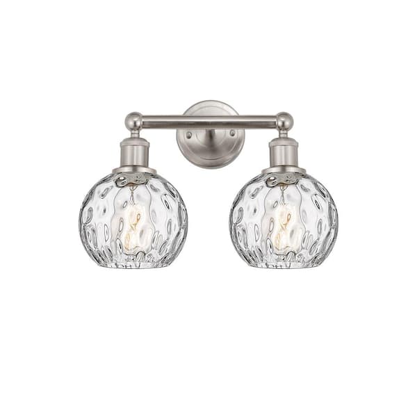 Athens Water Glass 15 in. 2 Light Brushed Satin Nickel, Clear Water Glass Vanity Light with Clear Glass Shade