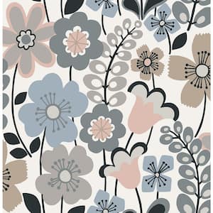 Piper Light Blue Floral Light Blue Paper Strippable Roll (Covers 56.4 sq. ft.)