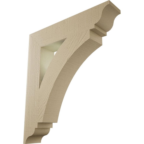 Ekena Millwork 5.5 in. x 32 in. x 28 in. Thorton Traditional Rough Cedar Woodgrain Timberthane Polyurethane Bracket, Primed Tan