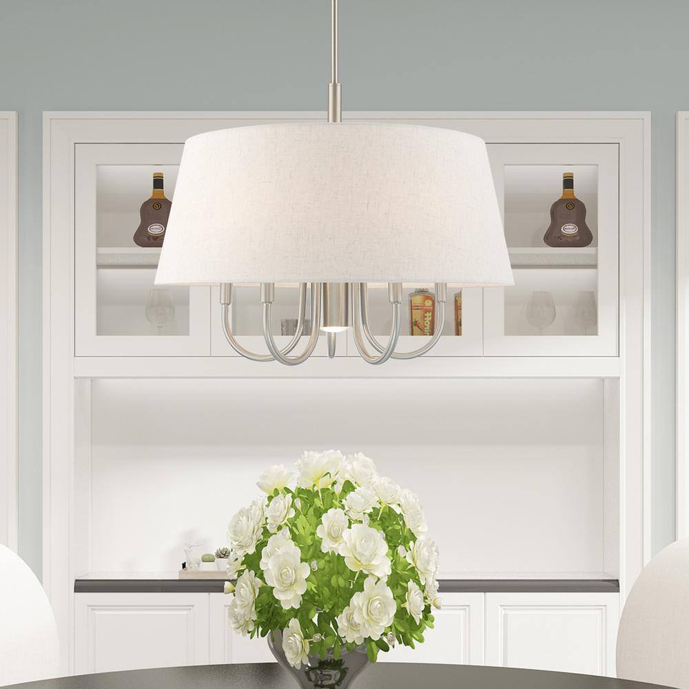 Sleek Brushed Nickel 6-Light Pendant with Oatmeal Drum Shade