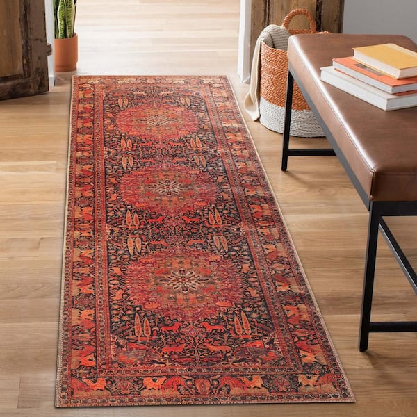 Copley Brown 2 ft. 6 in. x 7 ft. 6 in. Oriental Medallion Modern Polyester Area Rug