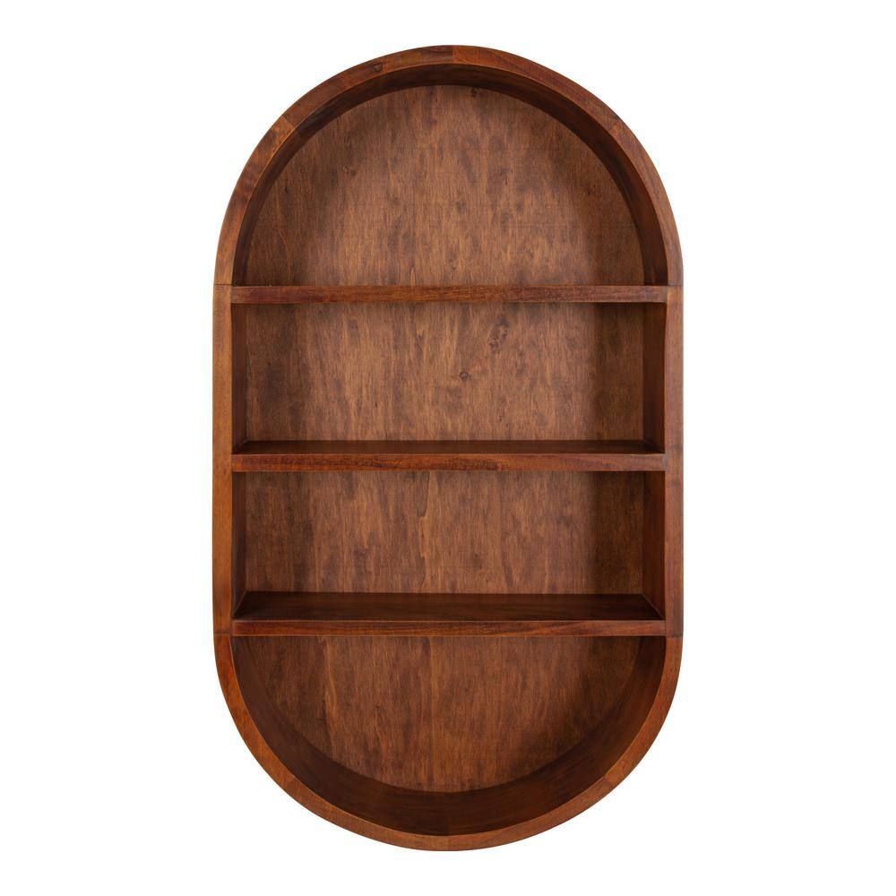 Walnut Brown Oval Floating Wood Wall Shelf