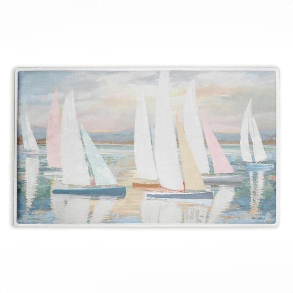Pastel Calm Sailboats 18 in. x 30 in. Blue Graphic Polyester Blend Rectangle Bath Mat