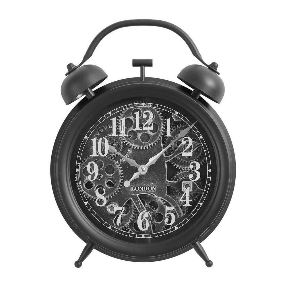 12 in. Vintage Round Table Clock with Gear Mechanism, Small Retro Desk Cloc