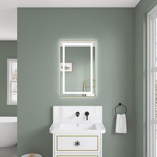 WELLFOR 40 in. W x 24 in. H Rectangular Framed Dimmable Anti-Fog Memory Backlit LED Wall Bathroom Vanity Mirror in Gun Ash