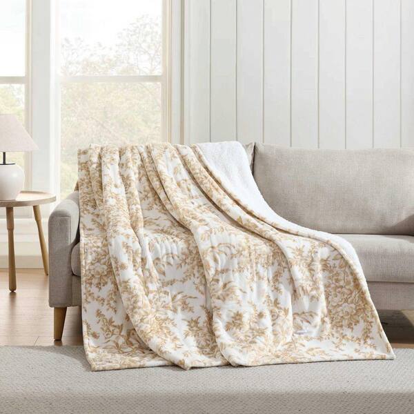 Laura Ashley Bedford 1-Piece Bone Plush Fleece Queen Electric