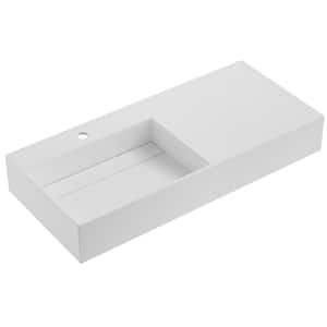 40 in. Wall-Mount or Countertop Bathroom Hidden Drain with Large Square Bowl in Matte White