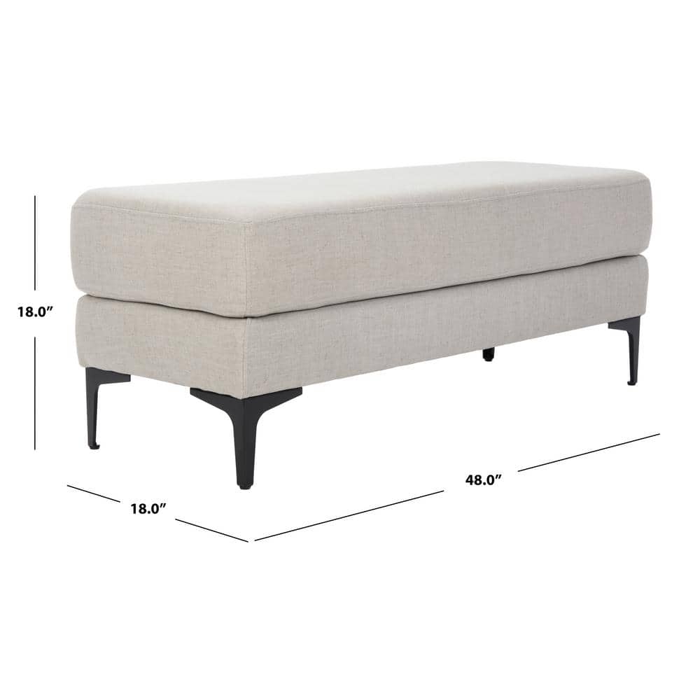 Elsie Transitional Light Grey Linen and Black Wood Bench