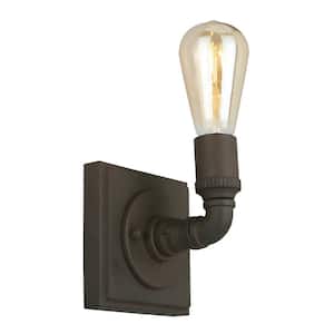 Wymer 4.61 in. W x 5.63 in. H 1-Light Matte Bronze Industrial Wall Sconce with Open Bulb