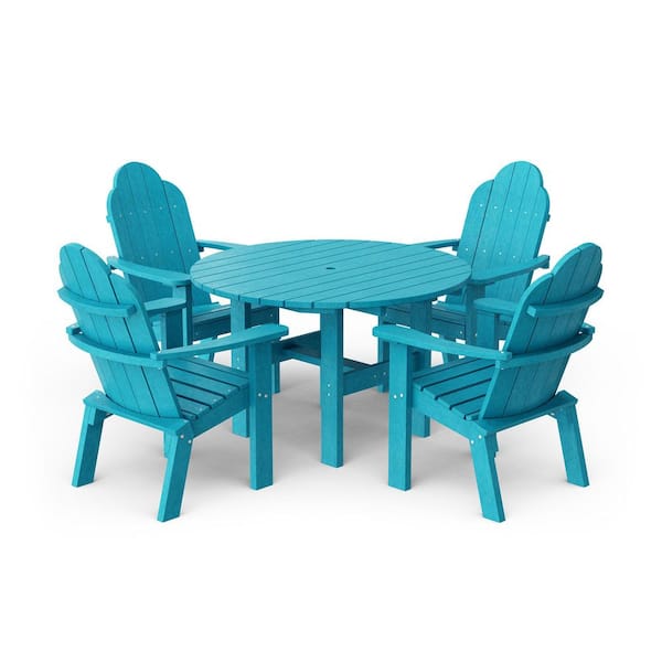 Classic Aruba Blue 5-Piece HDPE Plastic Outdoor Patio Dining Set with Deck Chairs