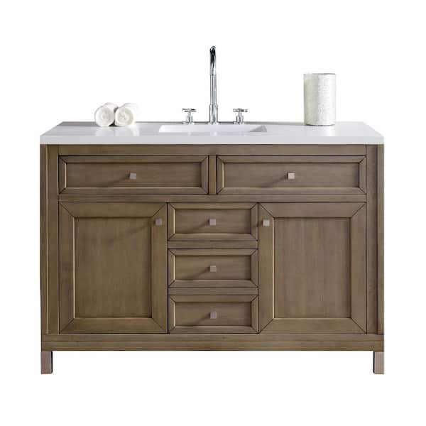 James Martin Vanities Chicago 48 in. W  x 23.5 in.D x 33.8 in. H Single Bath Vanity in Whitewashed Walnut with Quartz Top in Classic White