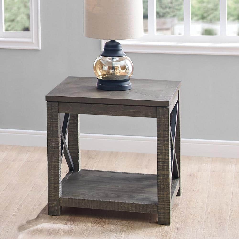 Dexter Distressed Driftwood Square End Table with Storage
