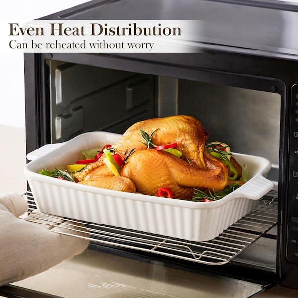 MALACASA 3-Piece White Rectangular Porcelain Baking Dish Set with