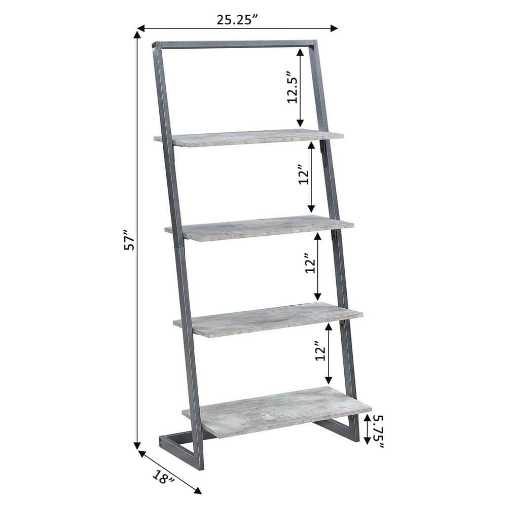 Urban Industrial Gray 4-Tier Ladder Bookcase with Metal Frame