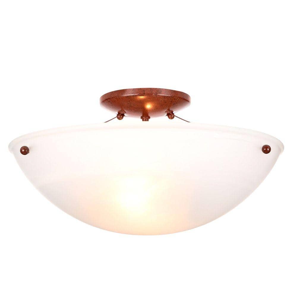 Hampton Bay 15 in. 2-Light Nutmeg Semi-Flush Mount with Faux Alabaster  Glass Shade EC8070NM The Home Depot