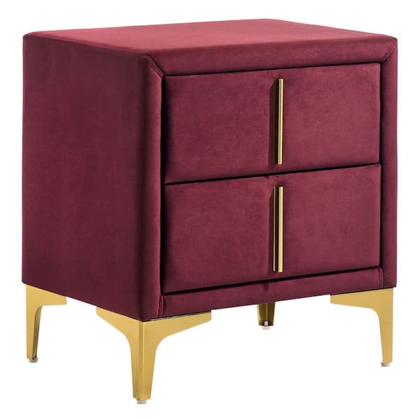 Cedarbrook 2-Drawer Red Art Deco Upholstered Nightstand (22.25 in. H x 20.25 in. W x 14.38 in. D)