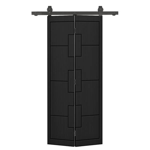 CALHOME 20 in. x 80 in. Hollow Core Black Painted MDF Composite Bi-Fold Barn Door with Sliding Hardware Kit