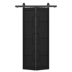 22 in. x 80 in. Hollow Core Black Painted MDF Composite Bi-Fold Barn Door with Sliding Hardware Kit