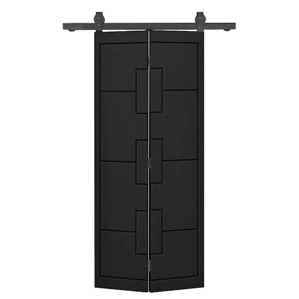 CALHOME 32 in. x 80 in. Hollow Core Black Painted MDF Composite Bi-Fold Barn Door with Sliding Hardware Kit