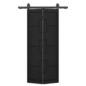 34 in. x 84 in. Hollow Core Black Painted MDF Composite Bi-Fold Barn Door with Sliding Hardware Kit