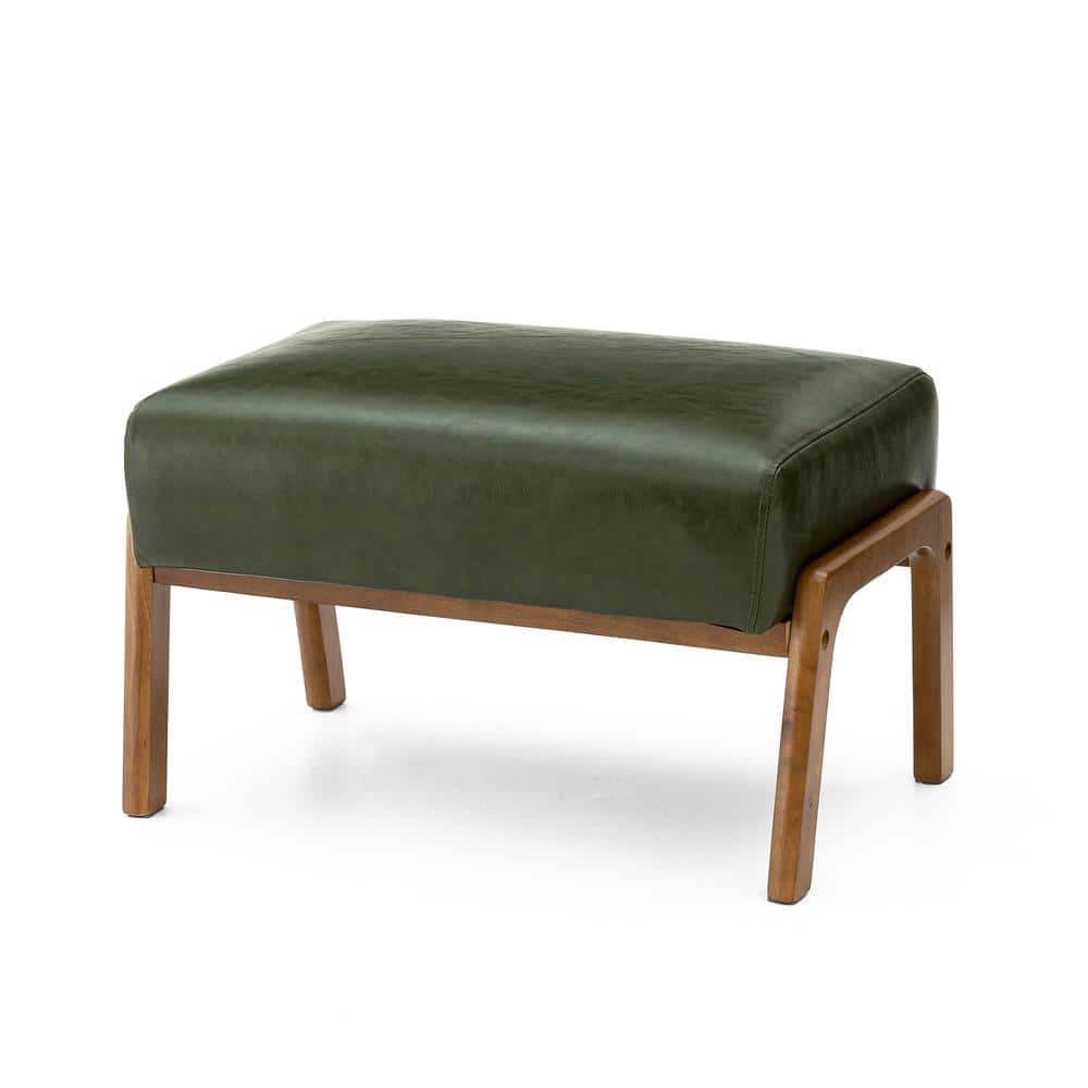 Glitzhome Mid-century Modern Hunter Green Leatherette Accent Stool with ...