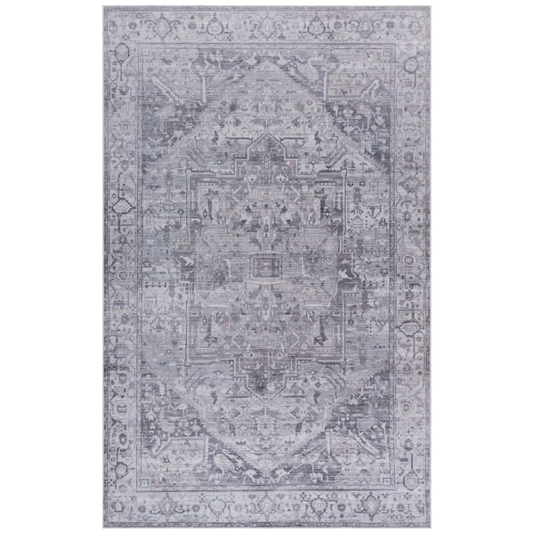 SAFAVIEH Tucson Gray/Light Gray  6 ft. x 9 ft. Machine Washable Faded Aztec Medallion Area Rug