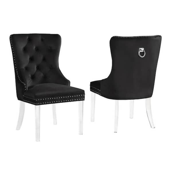 Best Master Furniture Leah Black Tufted Velvet with Acrylic Leg Dining Chairs (Set of 2)