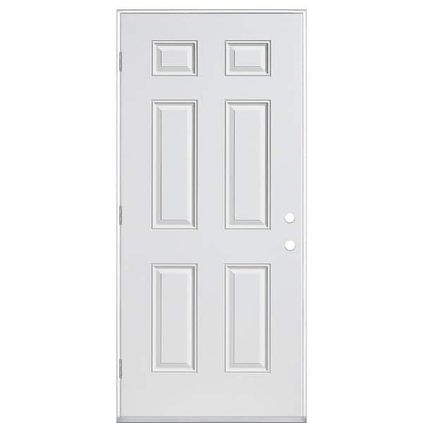 Masonite 32 in. x 80 in. Utility 6-Panel Right-Hand Outswing Primed Steel Prehung Front Exterior Door No Brickmold Outswing