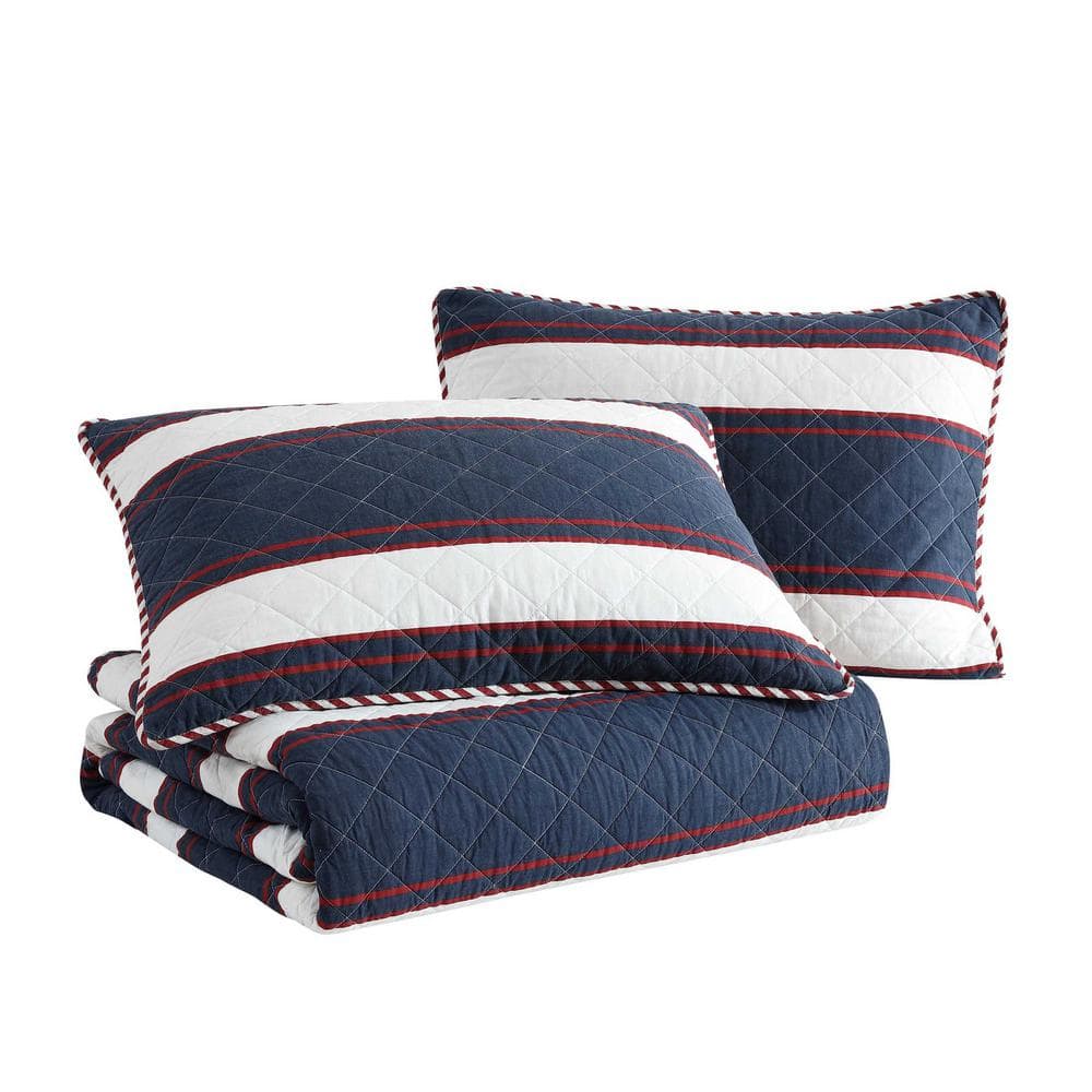 Blue Mirage Cotton Reversible Twin Quilt Set